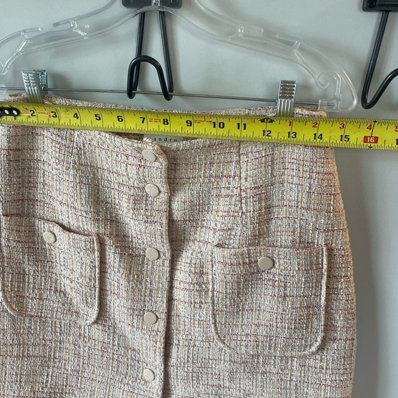 Sandro Paris, light pink textured woven patch pocket button up mini skirt EUC - Picture 5 of 9